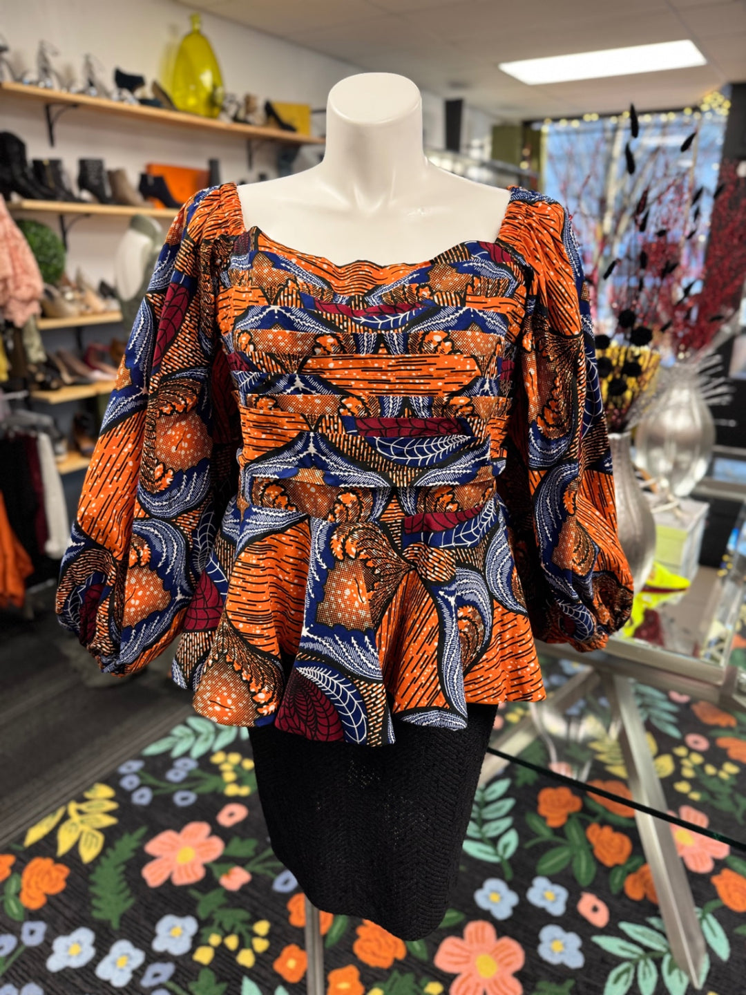 Grass-Fields Peplum Top 20 Multi-Color Orange