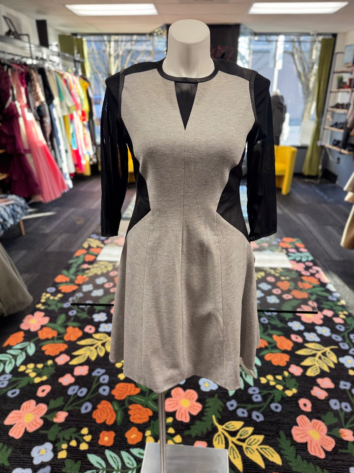 Karen Millen Women's Dress 12 Grey & Black Leather