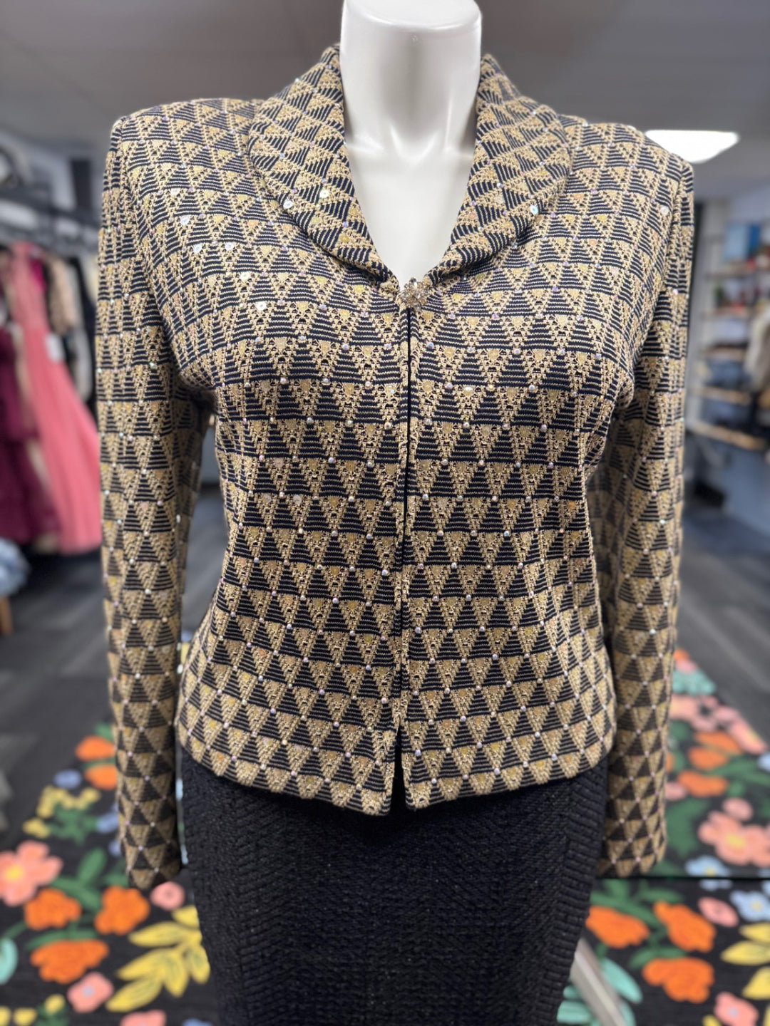 St. John Knit Women'S Jacket 14 Gold & Black