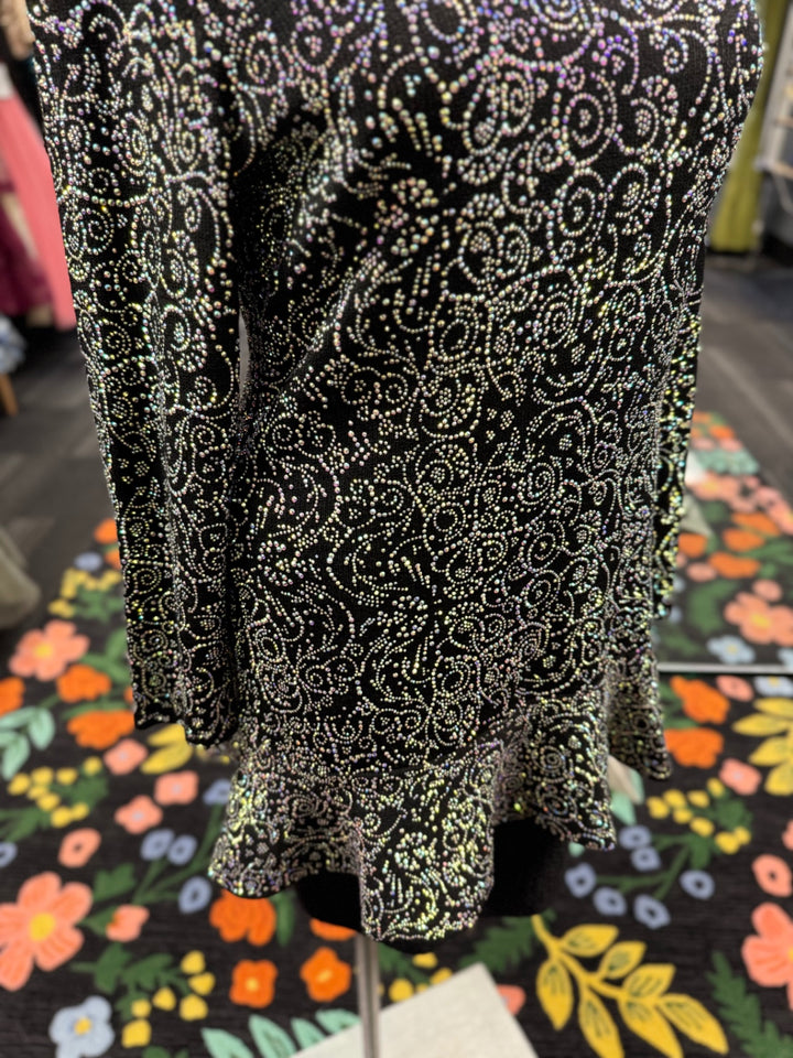 “K” Knit Peplum Top 2X Black Iridescent