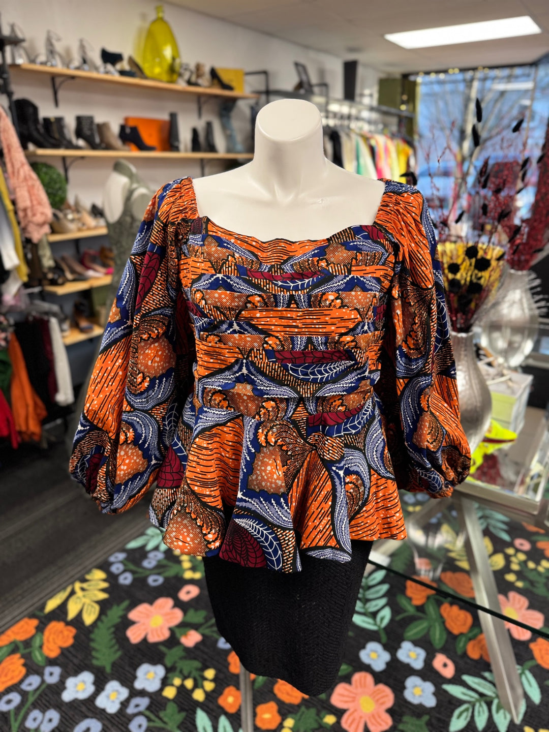 Grass-Fields Peplum Top 20 Multi-Color Orange