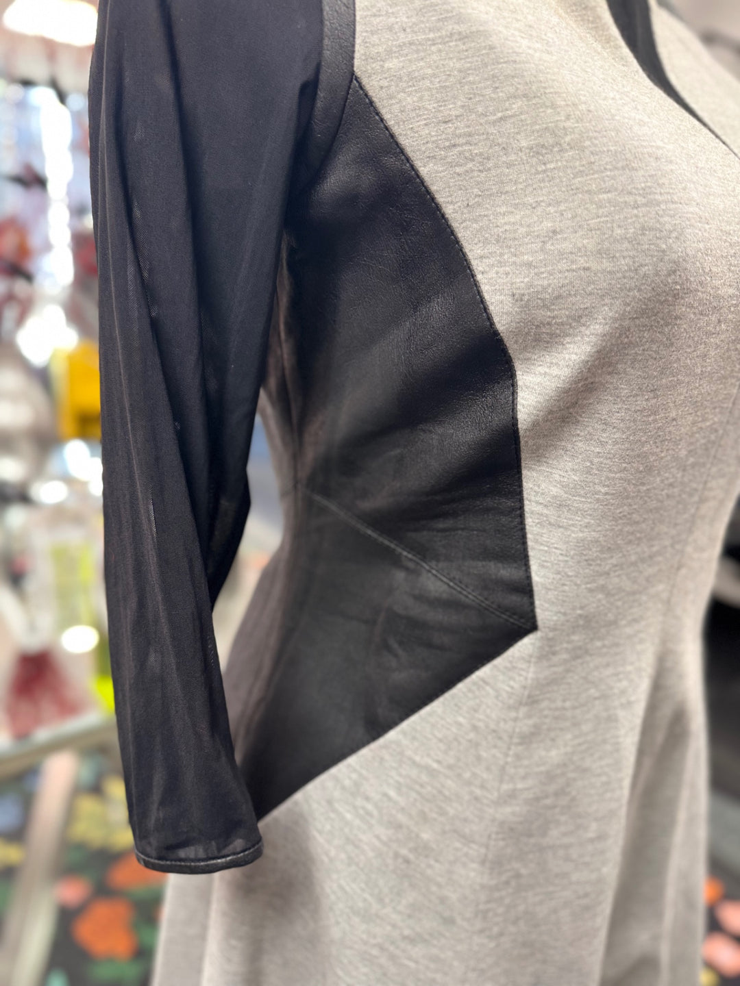 Karen Millen Women's Dress 12 Grey & Black Leather