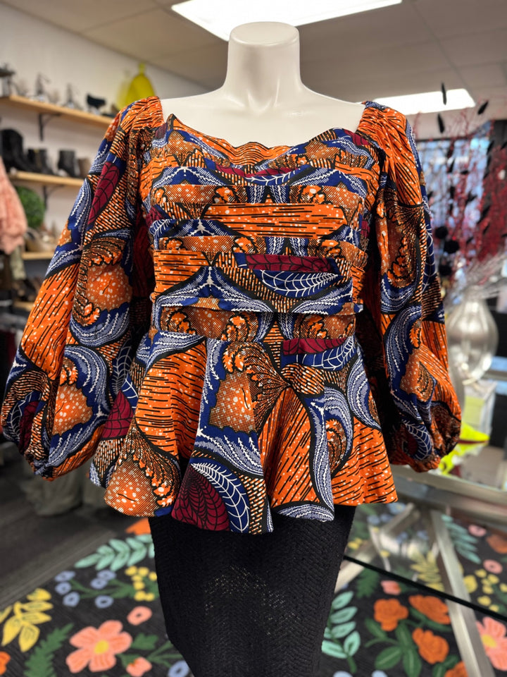 Grass-Fields Peplum Top 20 Multi-Color Orange