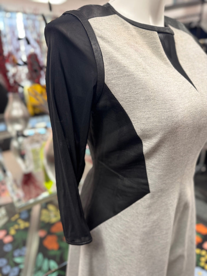Karen Millen Women's Dress 12 Grey & Black Leather