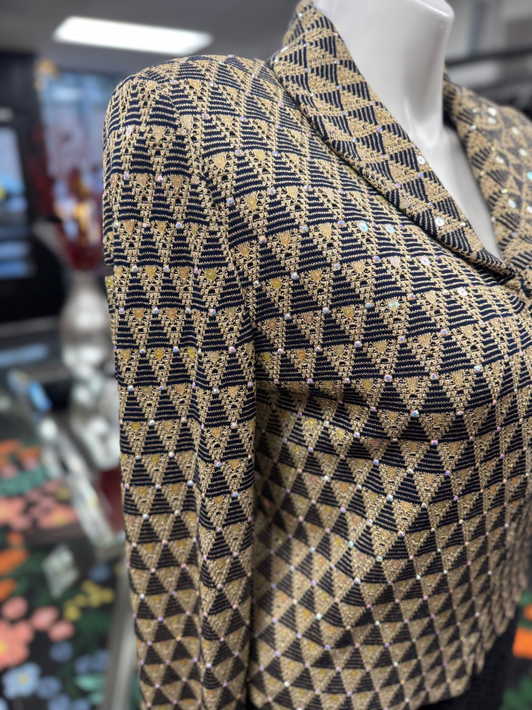 St. John Knit Women'S Jacket 14 Gold & Black