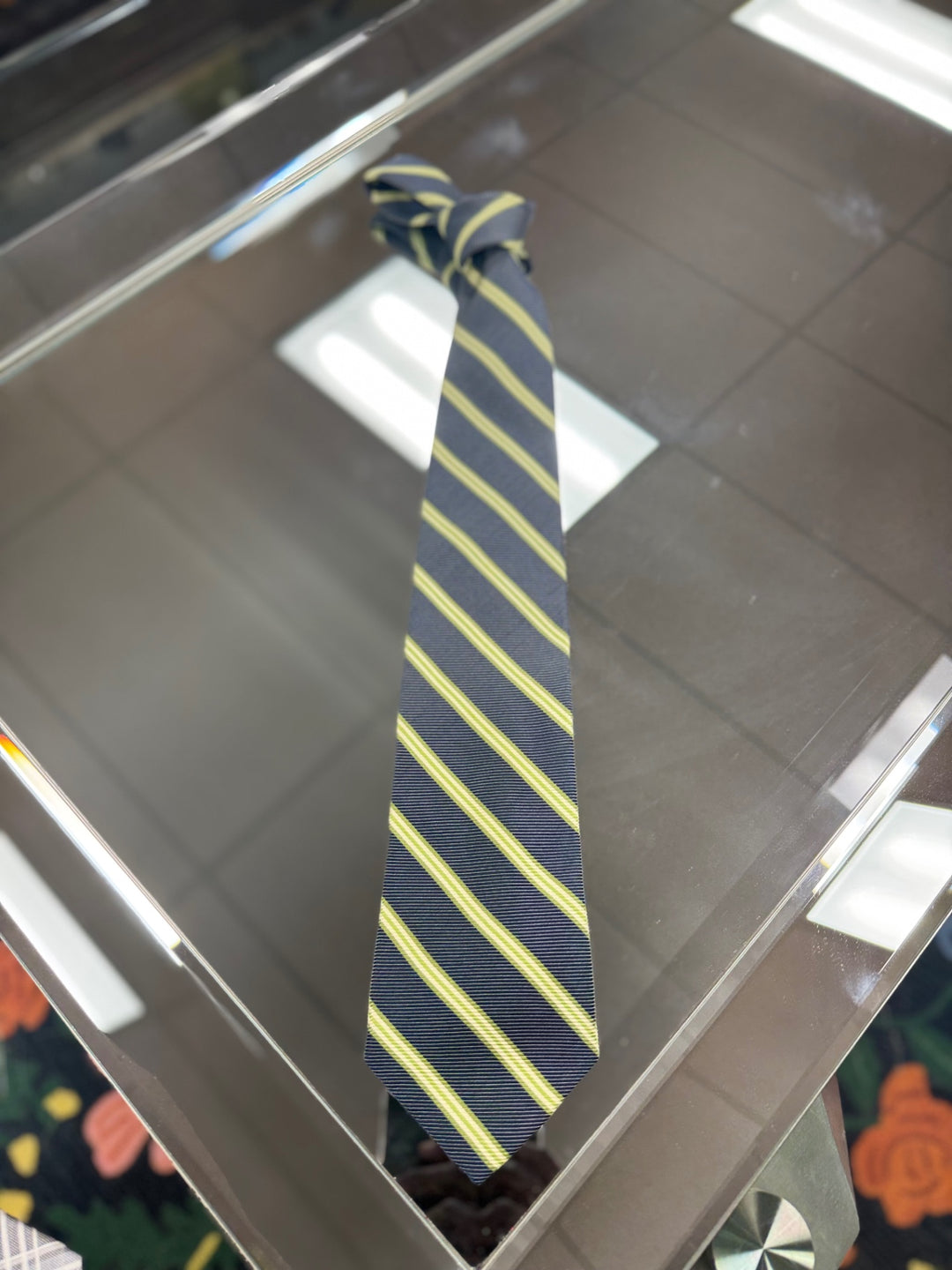 Brooks Brothers Men Tie Navy Blue and Yellow
