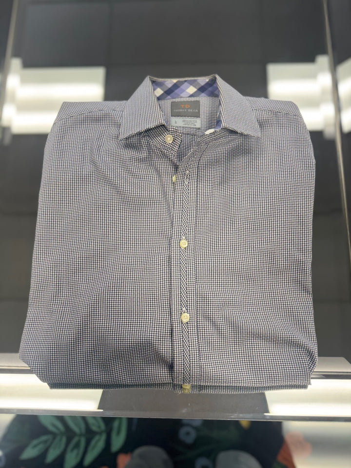 Thomas Dean Men's Dress Shirt LG (Blue & White)