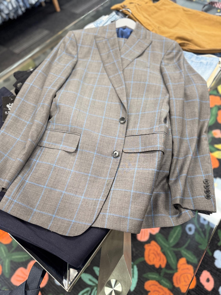 Brooks Brothers Men Suit - 38R Blue Plaid Check