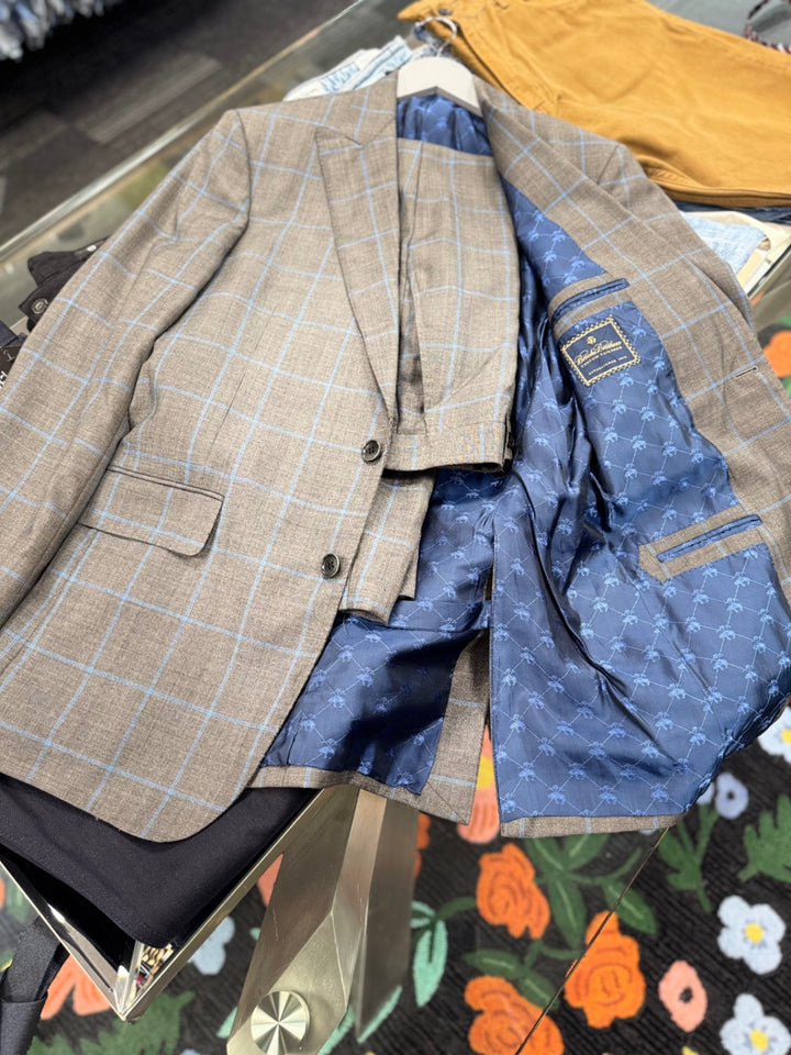 Brooks Brothers Men Suit - 38R Blue Plaid Check