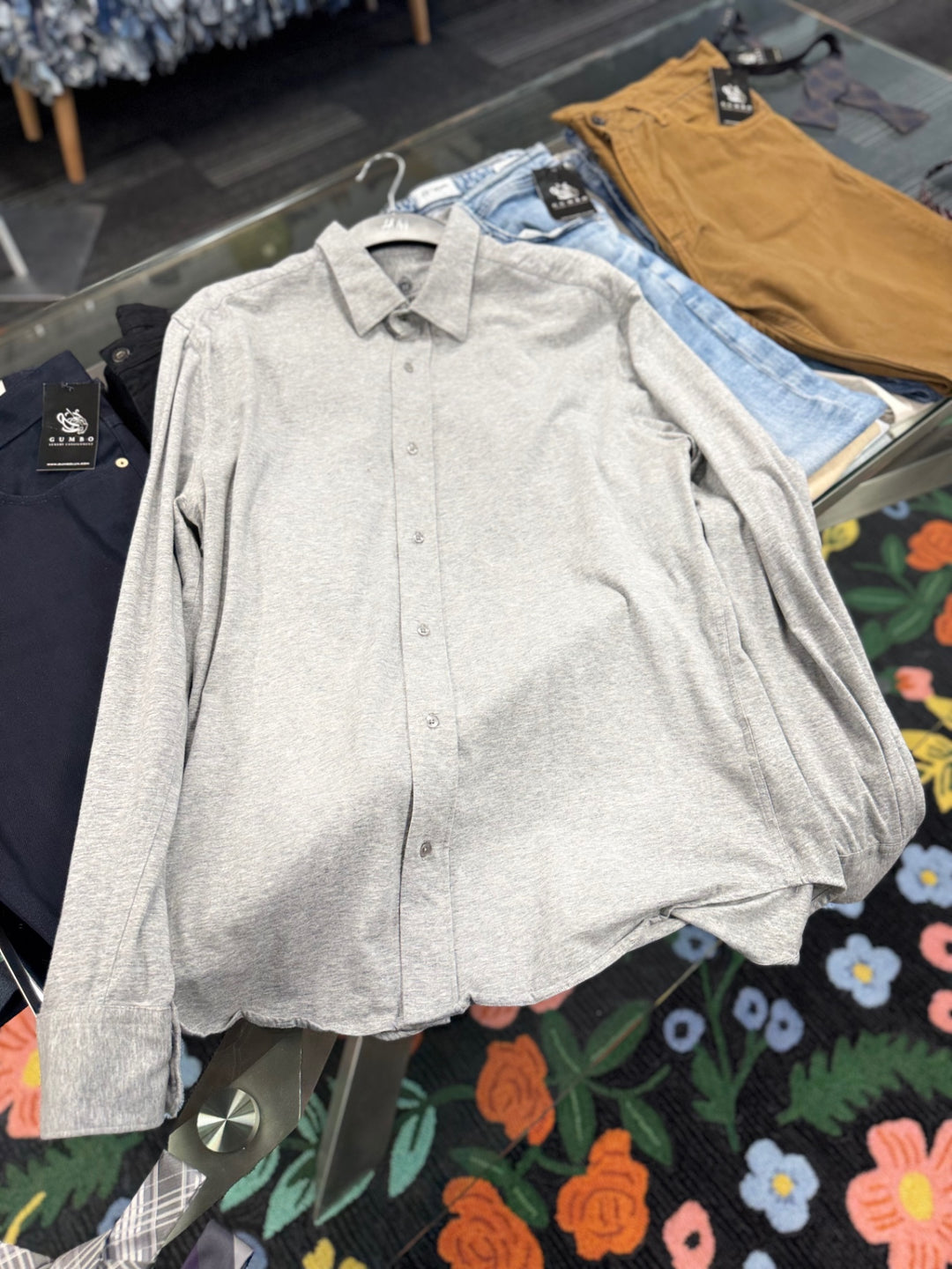 Bachrach Men’s Button Shirt - XL Gray