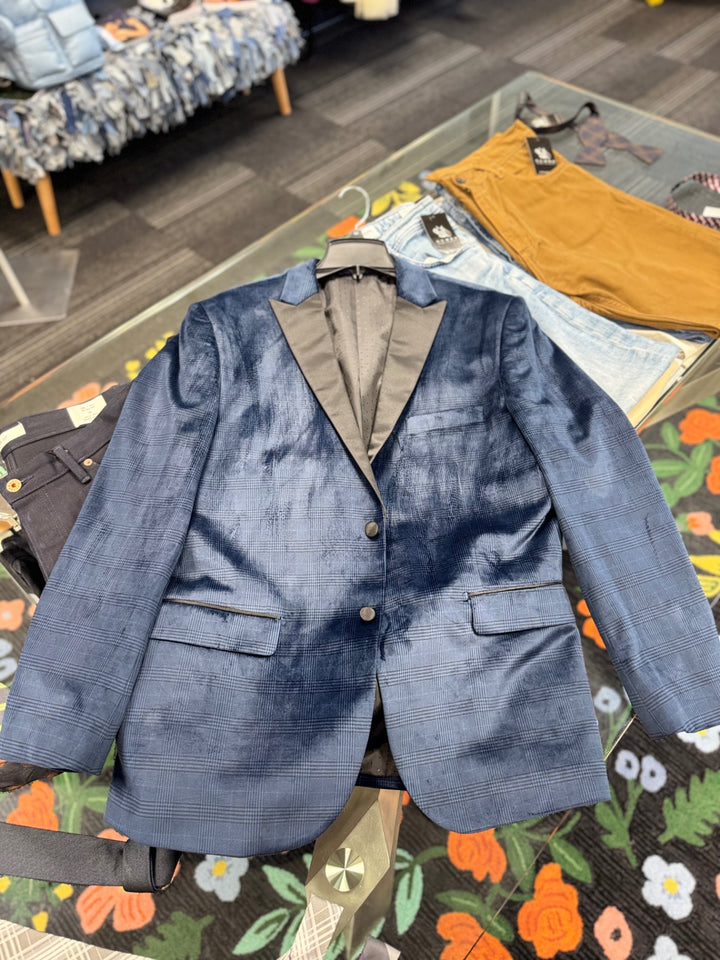Vinci Velvet Blazer - 44Reg Blue & Black Plaid