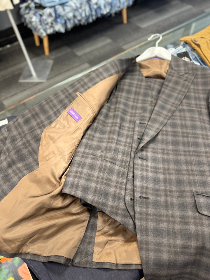 Bartorelli Napoli Men’s 3pcs Suit - 44R Brown Plaid 
