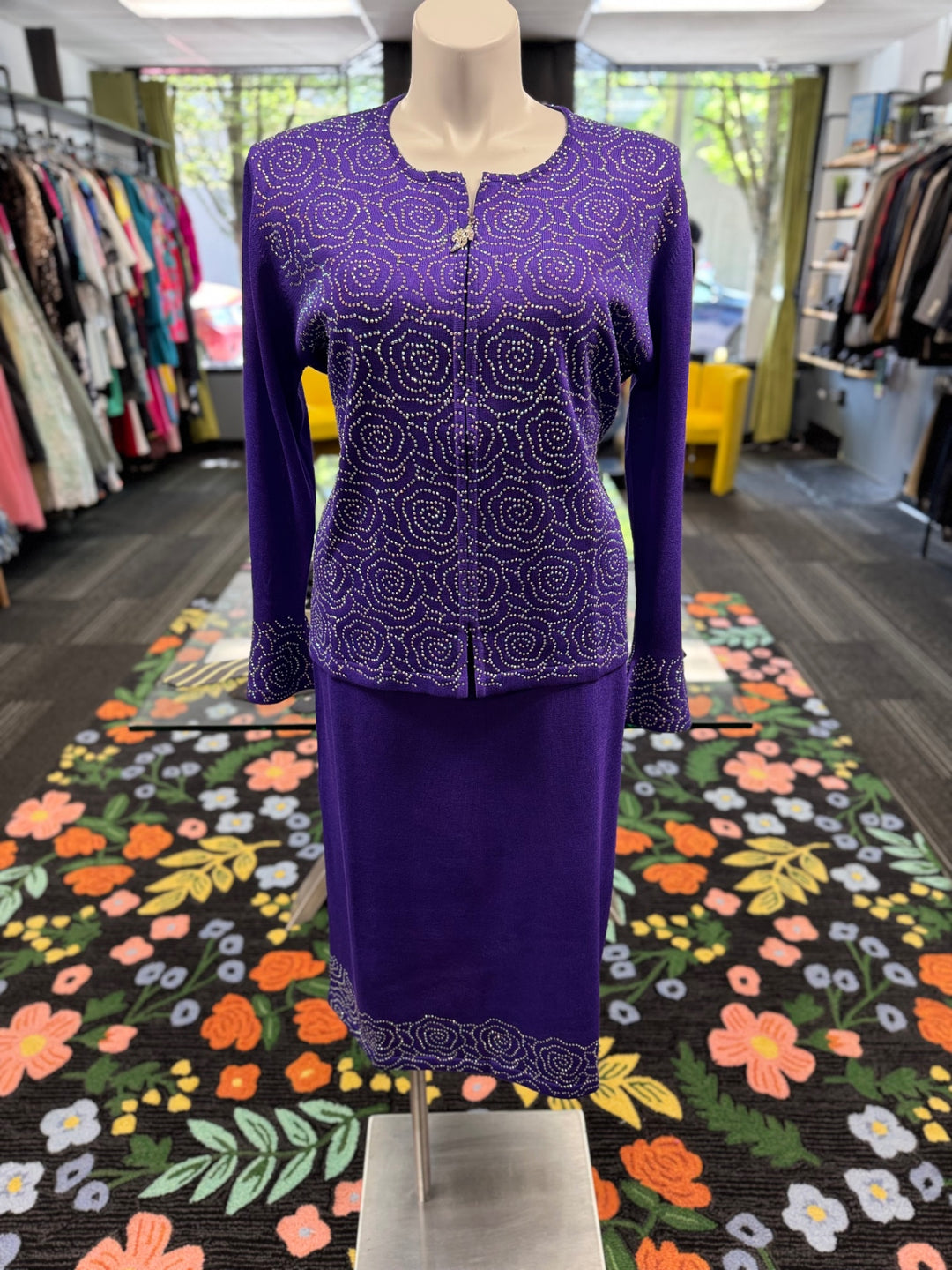 KNY By Kourosh Women's 2pc Knit Suit - Purple