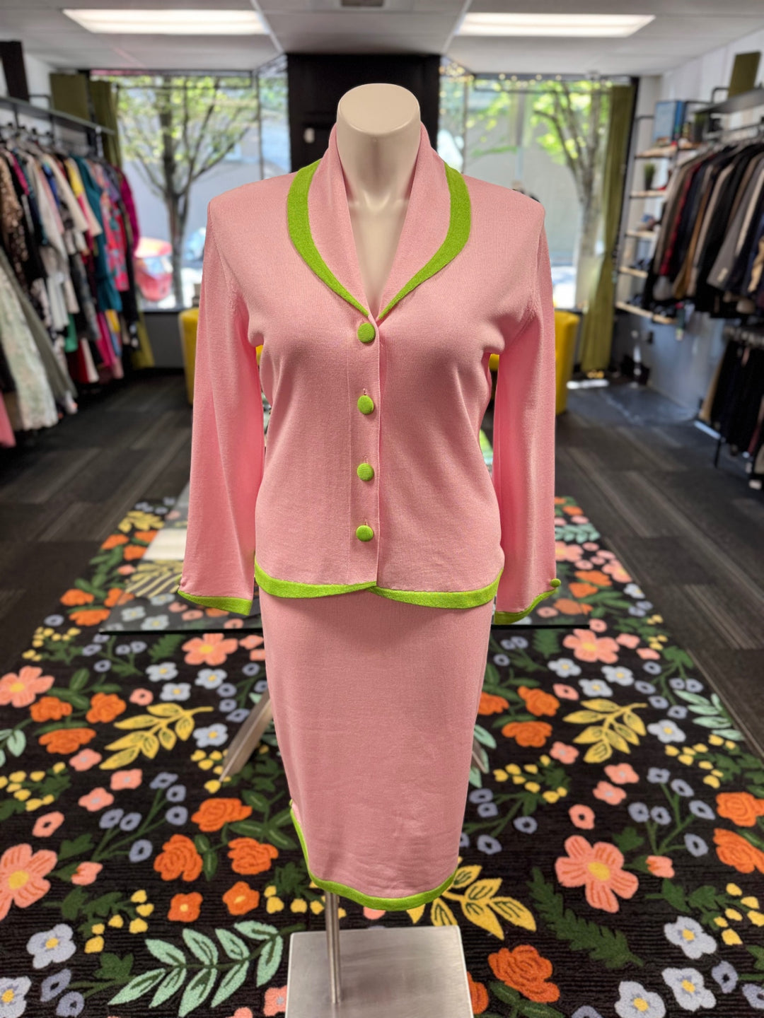 KNY By Kourosh 2pc Knit Suit - Pink/Green