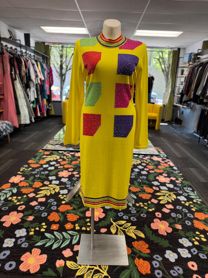 KNY By Kourosh Knit Dress - Yellow/Multi-color 