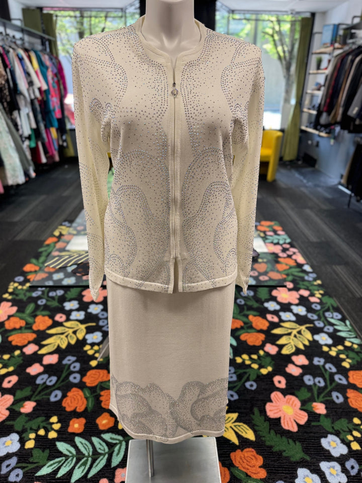 KNY By Kourosh 2pc Knit Suit (Skirt) White