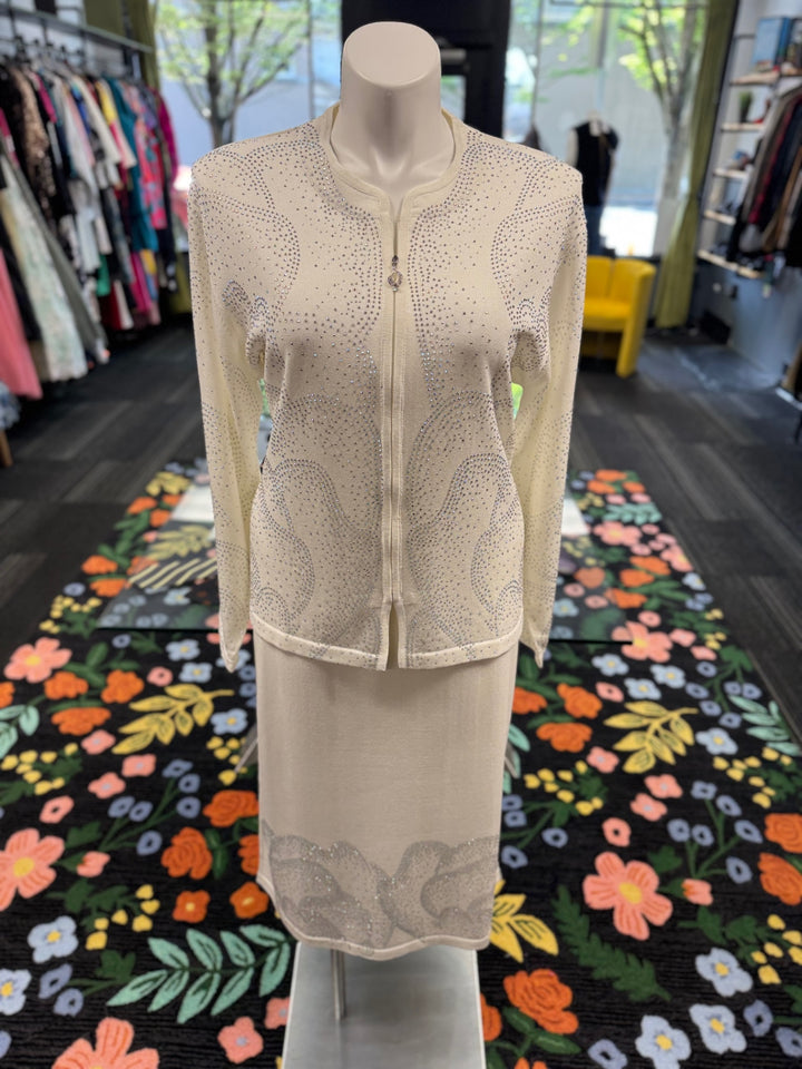 KNY By Kourosh 2pc Knit Suit (Skirt) White
