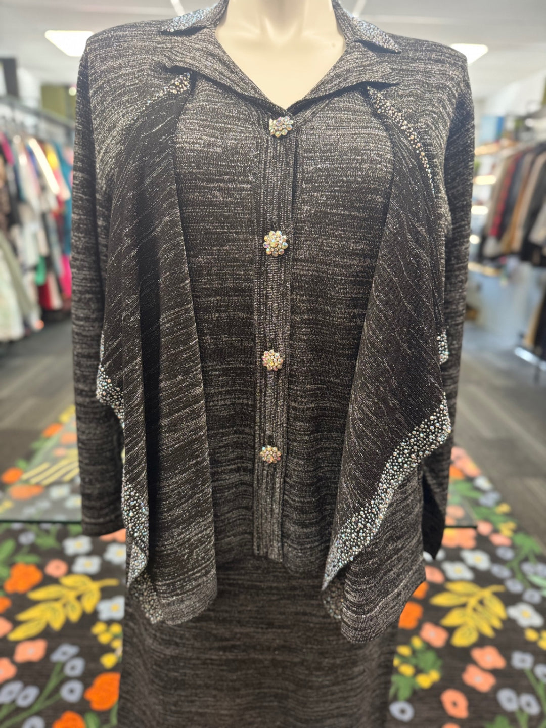 KNY By Kourosh 2pc Knit Suit - Metallic 