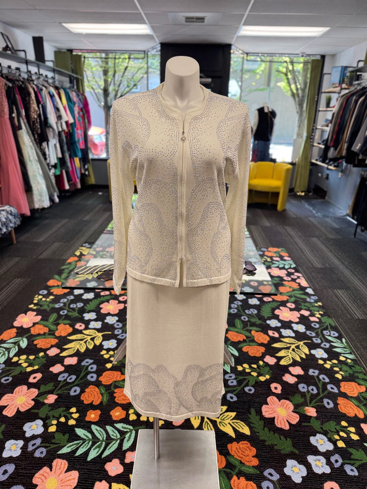 KNY By Kourosh 2pc Knit Suit (Skirt) White