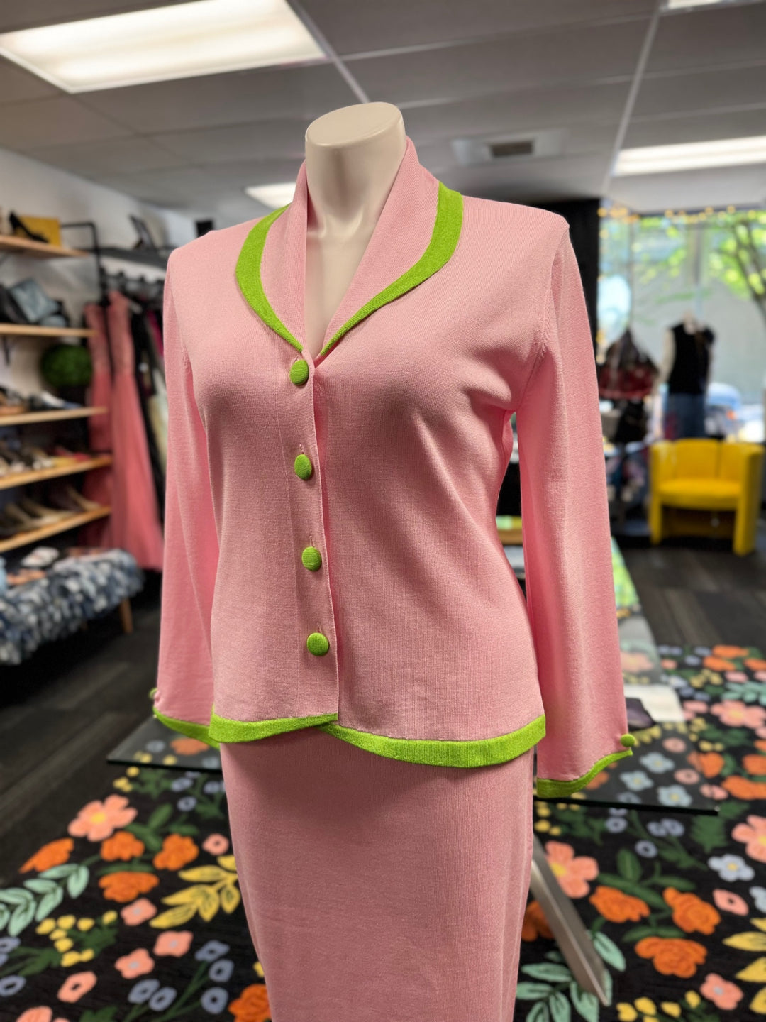 KNY By Kourosh 2pc Knit Suit - Pink/Green