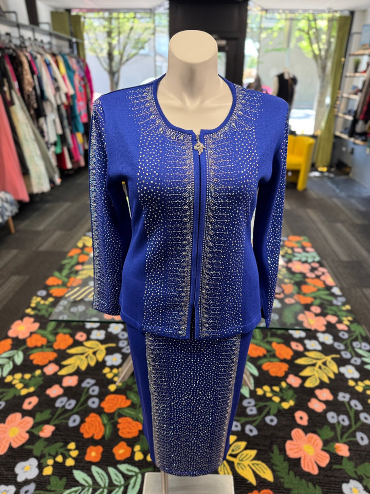 KNY By Kourosh Women's 2pc Knit Suit - Blue