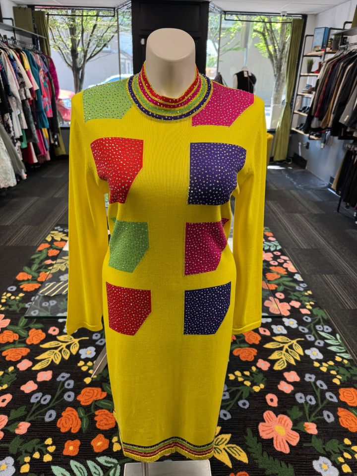 KNY By Kourosh Knit Dress - Yellow/Multi-color 