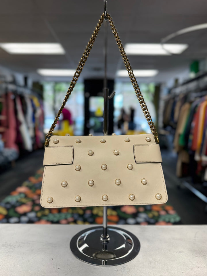 Authentic - Gucci Calfskin Queen Margaret Bee Pearl Cream Shoulder Bag/Crossbody