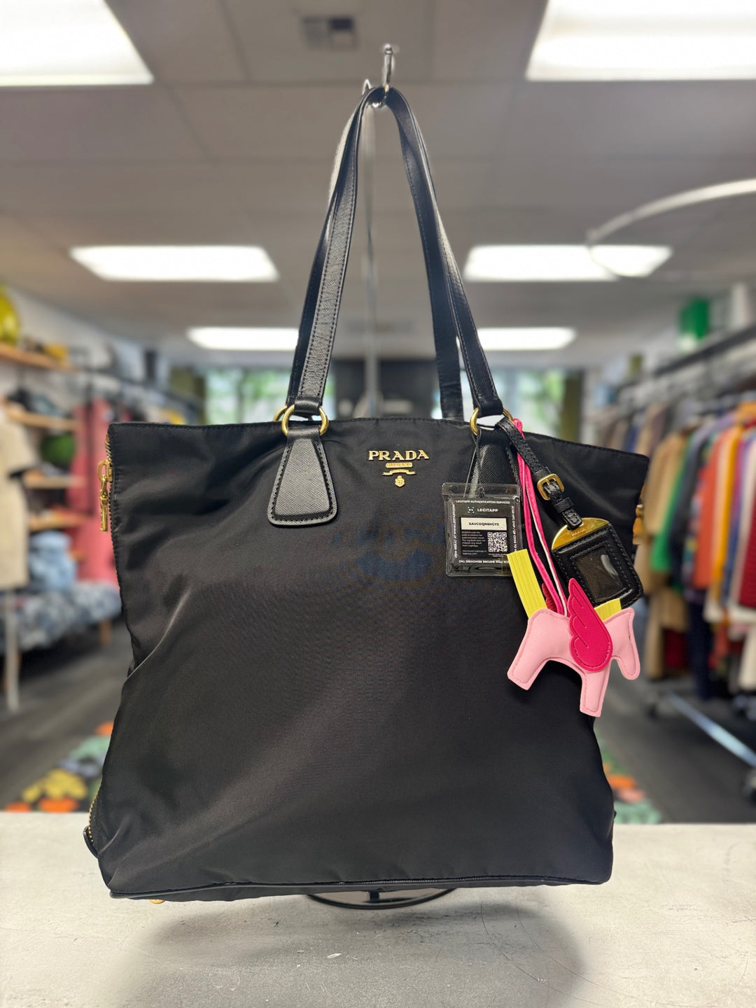 Authentic ~ Prada Nylon & Black Leather Tote 