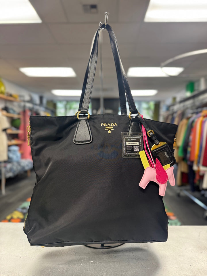Authentic ~ Prada Nylon & Black Leather Tote 