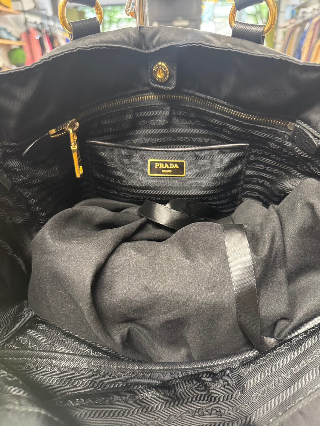 Authentic ~ Prada Nylon & Black Leather Tote 