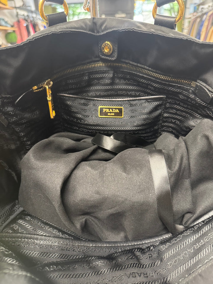 Authentic ~ Prada Nylon & Black Leather Tote 