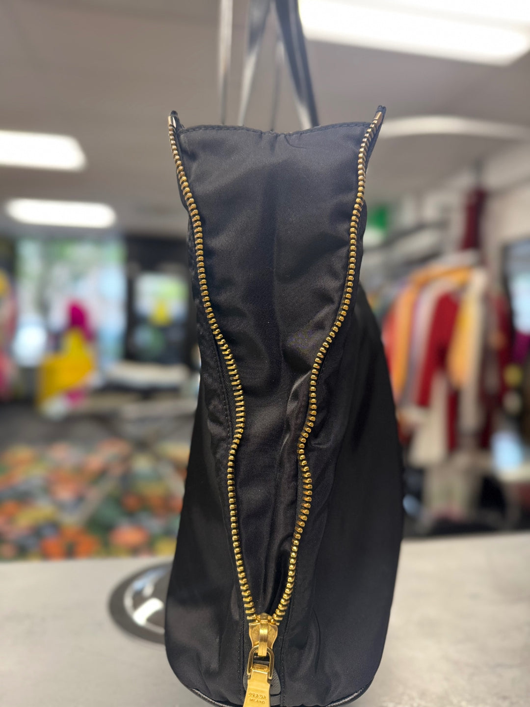 Authentic ~ Prada Nylon & Black Leather Tote 