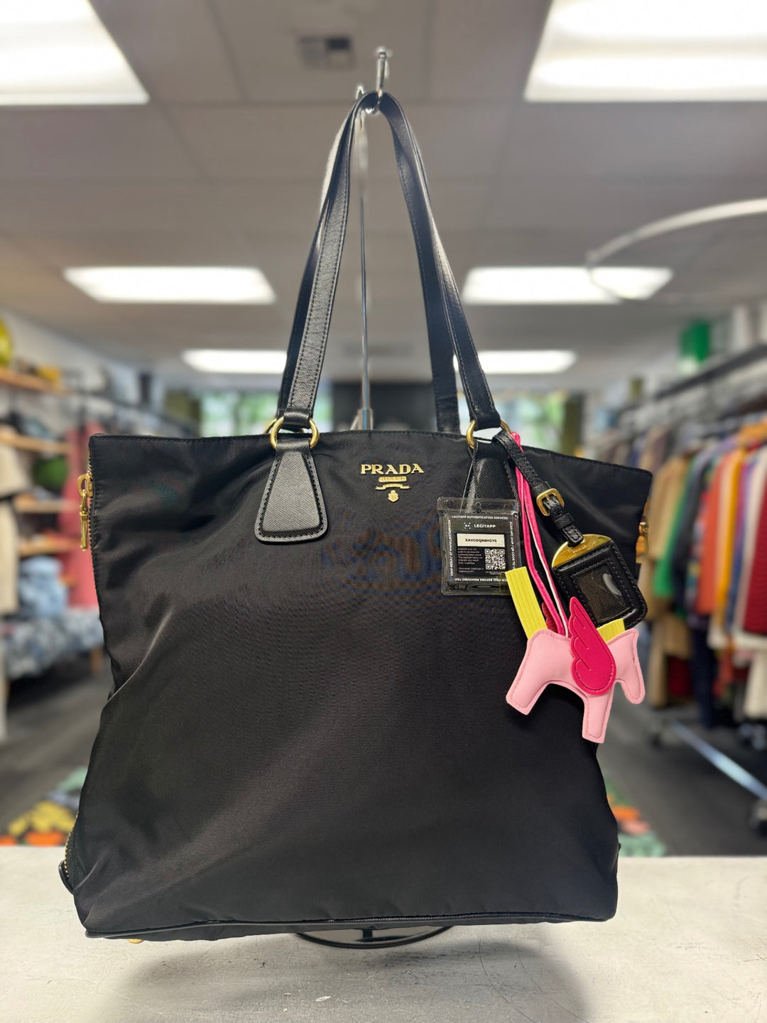 Authentic ~ Prada Nylon & Black Leather Tote 