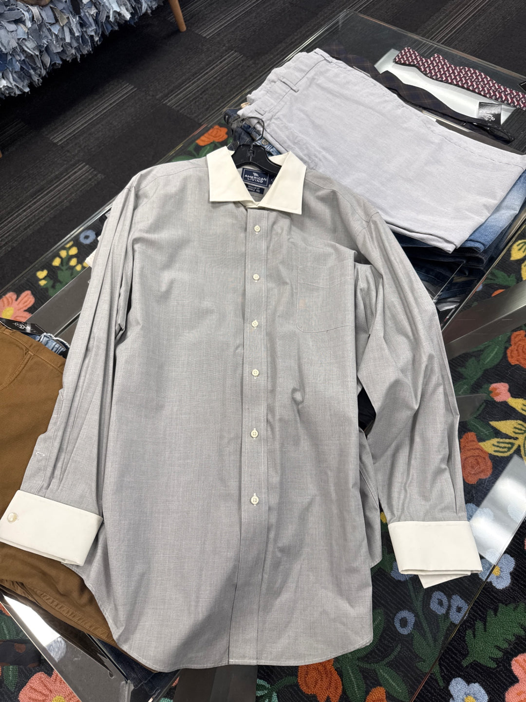 American Living Men’s Dress Shirt (18- 34/35 Light Gray)